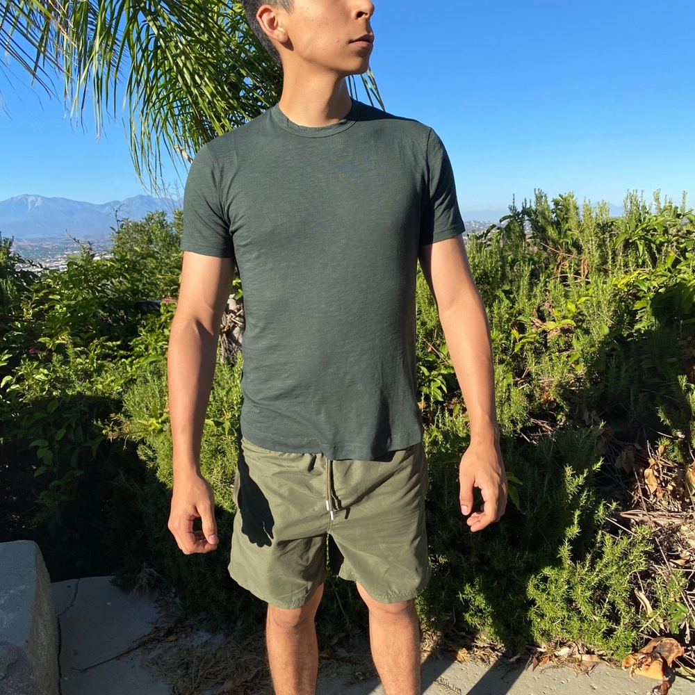 Buck Mason Forest Slub Cotton Curved Hem T-shirt - Picture 2 of 5